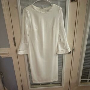 Calvin Klein White Sheath Dress with Bell Sleeves